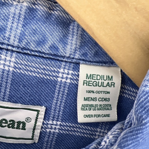 Men's LLBean Size Med Blue White Plaid Heavy Twill Button Down Long Sleeve Shirt - Picture 6 of 14
